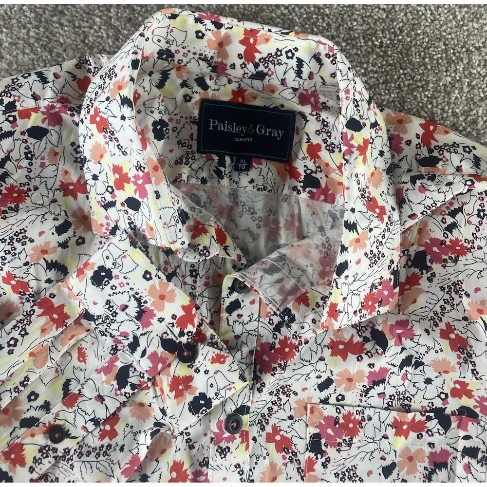 Paisley & Gray Slim Fit Loud Floral Colorful Shirt Men XL Cotton Stretch Paisley